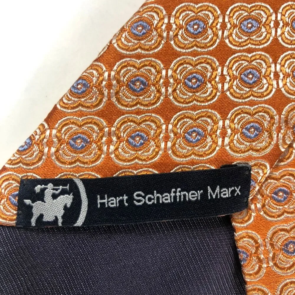 Vtg Hart Schaffner Marx Parisian Tie Orange Geometric Blue Medallion 100% Silk